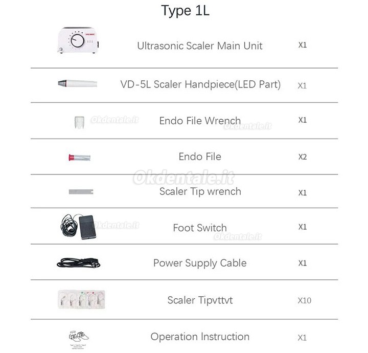 Ablatore tartaro ultrasuoni a LED VolDent Type 1L compatibile con EMS e Mectron